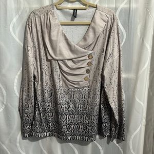 Noracora Tan & Black Print, Long Sleeve Top, Size XL